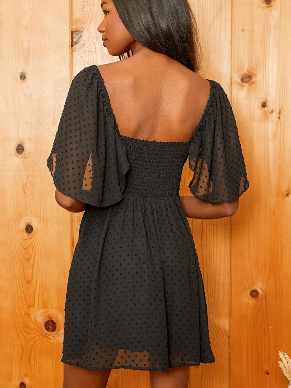 Lulus Be a Dear Black Swiss Dot Tie-Front Skater Dress - Picture 3 of 7